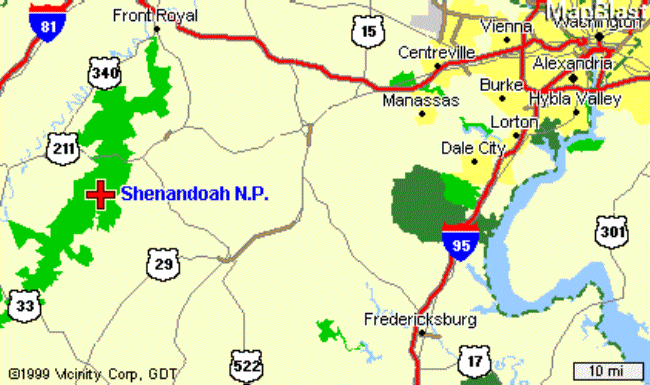Map to Shenandoah National Park